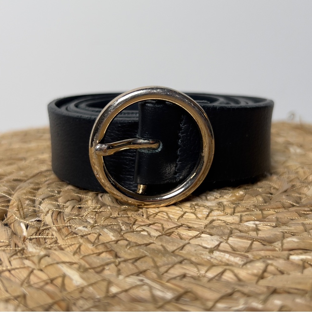 Simons Black Belt Italian Leather with Gold Buckle Size Small
